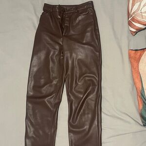 Dynamite Dark Brown Faux Leather Straight Leg Pants